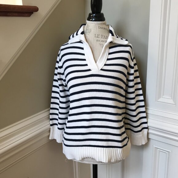 Demylee Keegan Gryta Stripe Sweater Womens XS Blue White Cotton Knit Pullover - Picture 12 of 12